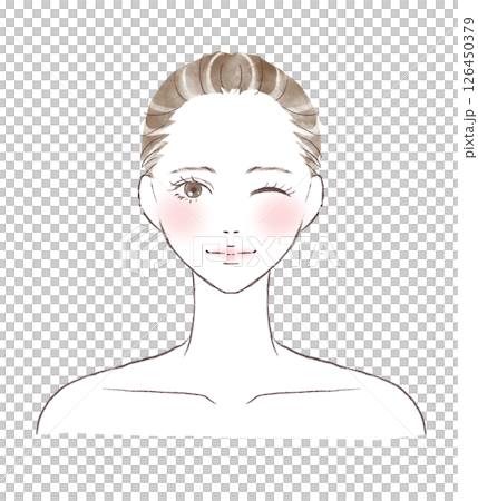 一個眨眼、臉頰粉紅的女人，水彩畫 126450379