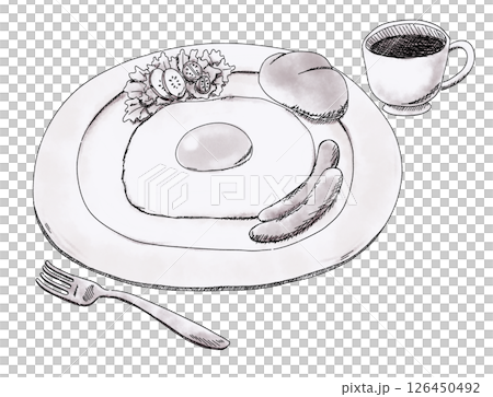 Hand-drawn fried egg and salad breakfast 126450492