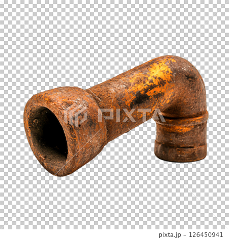 Rusty Pipe Fitting with Corrosion on Surface and Weathered Texture 126450941