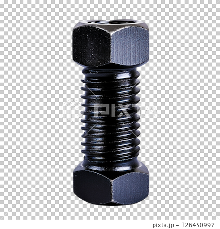 Close-Up Image of a Metallic Bolt with Threads Against a Plain Background 126450997