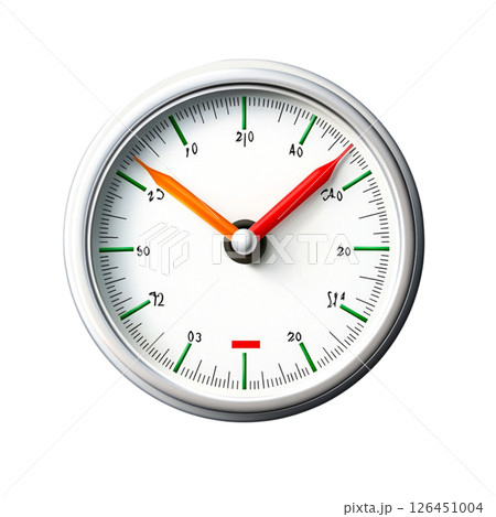 Classic Analog Gauge with Red and Orange Hands Indicating Measurement Levels 126451004
