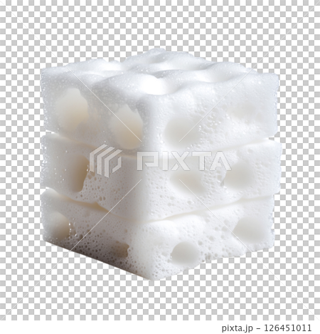Close-Up of Soap Sponges with Bubbles Stacked in a Clean, Minimalist Environment Close-Up of Soap Sponges with Bubbles Stacked in a Clean, Minimalist Environment 126451011