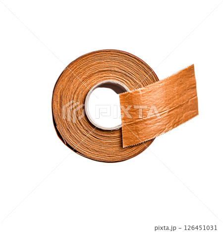 Natural Brown Adhesive Tape Roll with Unraveled End on a Clean Background 126451031