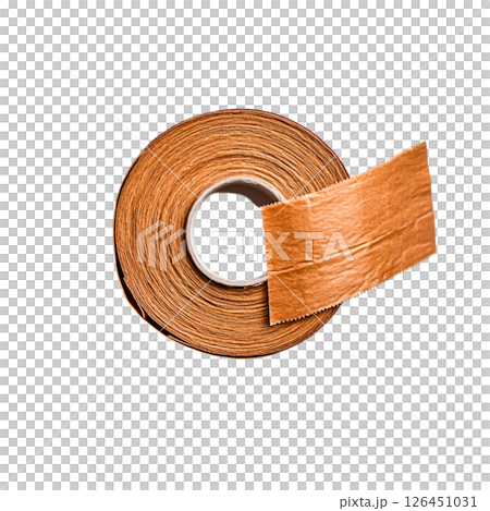Natural Brown Adhesive Tape Roll with Unraveled End on a Clean Background 126451031