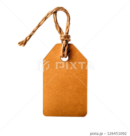 Blank brown price tag with twine for product labeling and branding purposes 126451092