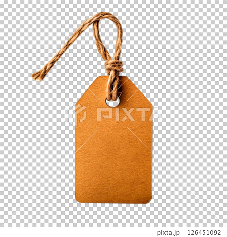 Blank brown price tag with twine for product labeling and branding purposes Blank brown price tag with twine for product labeling and branding purposes 126451092