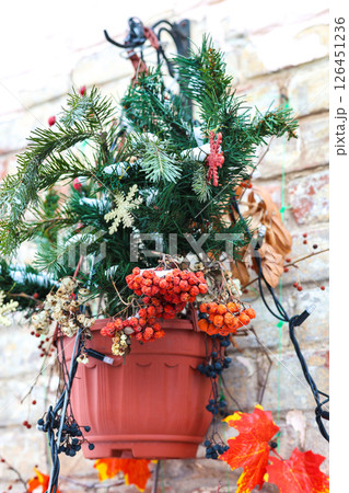 Festive Wall Decoration of a Building, Embracing the Joy and Spirit of the Holiday Season 126451236