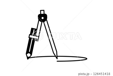 コンパスで円を描くシンプルな線画アイコン 126451418