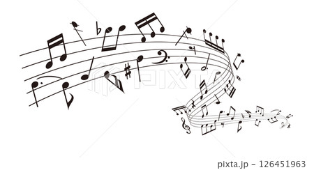 ウェーブ状の楽譜:五線譜に並ぶ音符の背景ベクターイラスト ウェーブ状の楽譜:五線譜に並ぶ音符の背景ベクターイラスト 126451963