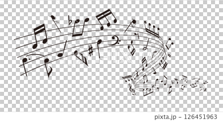 ウェーブ状の楽譜:五線譜に並ぶ音符の背景ベクターイラスト ウェーブ状の楽譜:五線譜に並ぶ音符の背景ベクターイラスト 126451963