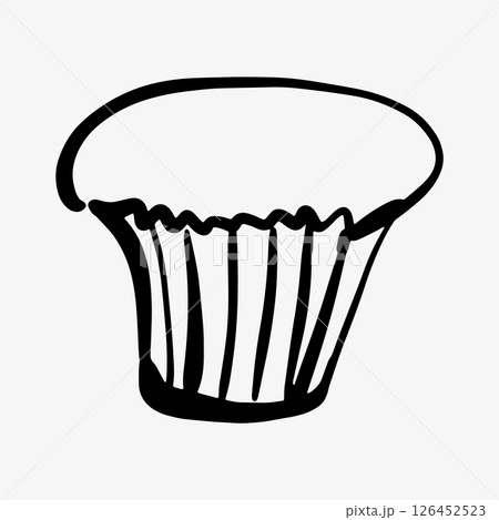 Hand-drawn doodle sketch of a cupcake and muffin in black and white. 126452523