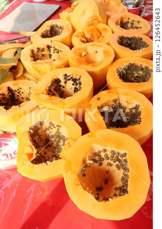 papaya cut peace with seed on shop papaya cut peace with seed on shop 126452643