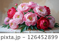Pink and red peonies on the table AI generated image 126452899