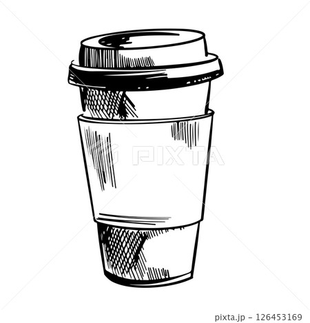 Paper coffee cup. Aromatic hot coffee. Coffee to go. Doodle. Vector illustration. Hand drawn. Outline. Paper coffee cup. Aromatic hot coffee. Coffee to go. Doodle. Vector illustration. Hand drawn. Outline. 126453169