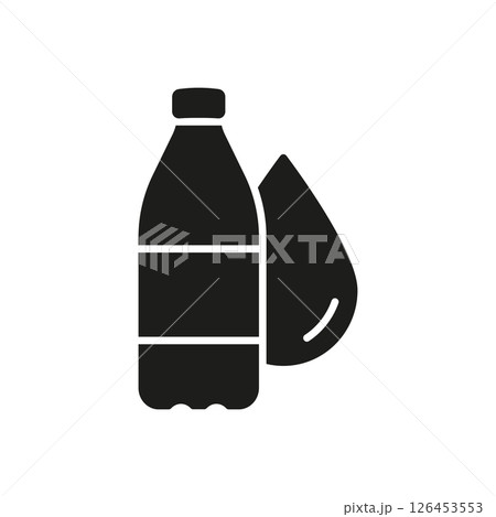 Water Bottle With Droplet Solid Icon. Hydration, Refreshment, And Beverage Representation Silhouette Symbol. Drinking Water And Thirst Quenching Conceptual Illustration. Isolated Vector Illustration 126453553