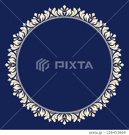 Decorative frame Elegant vector element for design in Eastern style, place for text. Floral golden and dark blue border. Lace illustration for invitations and greeting cards 126453604