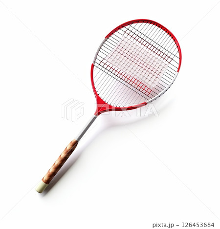 Retro Wooden Tennis Racket Isolated on White Background. Classic Sport Equipment 126453684