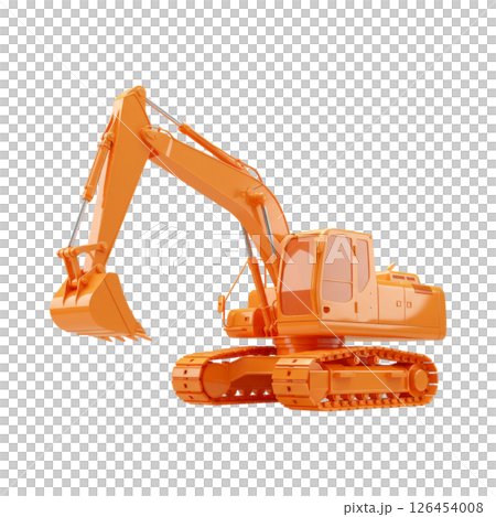 Orange excavator construction equipment for digging and moving materials on site 126454008