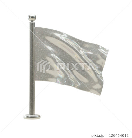 Blank silver flag waving on a metal pole, symbol for new beginning or clean slate Blank silver flag waving on a metal pole, symbol for new beginning or clean slate 126454012