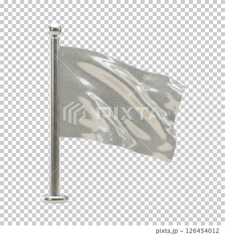 Blank silver flag waving on a metal pole, symbol for new beginning or clean slate Blank silver flag waving on a metal pole, symbol for new beginning or clean slate 126454012