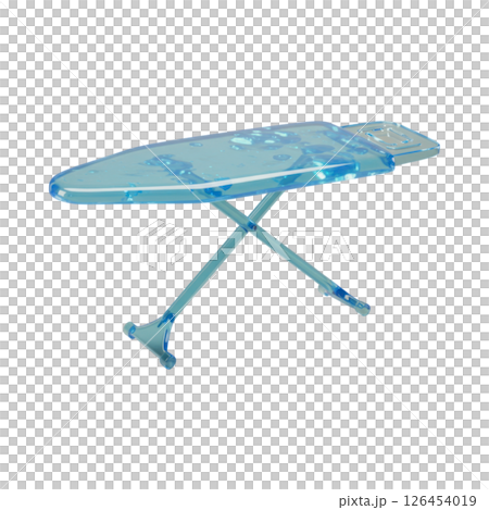 Blue transparent ironing board isolated on black for laundry and housework 126454019