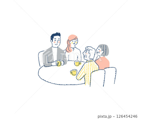テーブルを囲んで話をしている4人 テーブルを囲んで話をしている4人 126454246