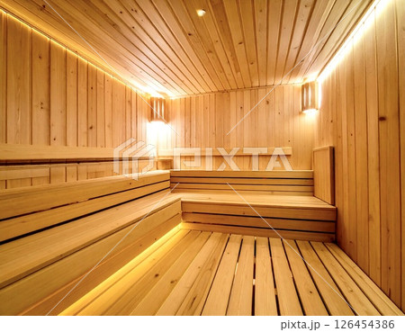 シンプルでモダンな木製サウナ室 126454386