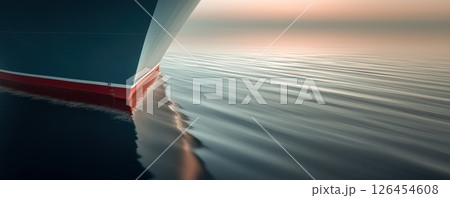 Tranquil Sunset Teal Boat Hull on Calm Water 126454608