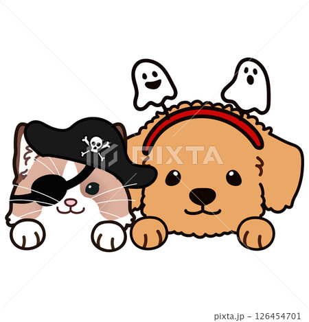 ハロウィンの仮装をしたトイプードルとラグドール 126454701