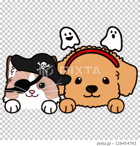 ハロウィンの仮装をしたトイプードルとラグドール 126454701