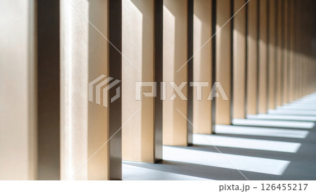 Modern architectural interior with vertical wooden panels 126455217