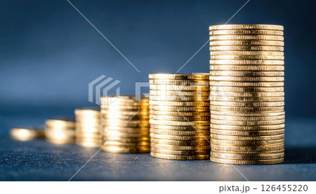 Stack of gold coins increasing height, symbolizing growth 126455220