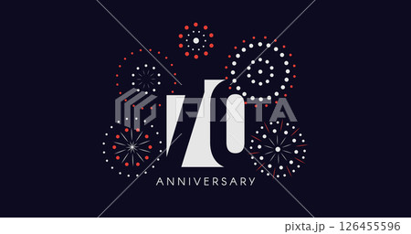 70th Anniversary Celebration Design With Fireworks on Dark Background, Perfect for Milestone Events and Invitations. Vector Illustration 126455596