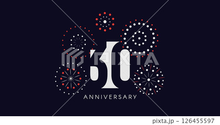 30th Anniversary Celebration Design With Fireworks on Dark Background, Perfect for Milestone Events and Invitations. Vector Illustration 126455597