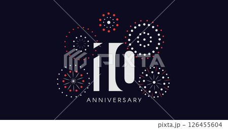 10th Anniversary Celebration Design With Fireworks on Dark Background, Perfect for Milestone Events and Invitations. Vector Illustration 126455604