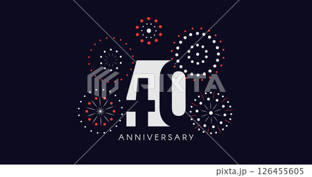 40th Anniversary Celebration Design With Fireworks on Dark Background, Perfect for Milestone Events and Invitations. Vector Illustration 126455605