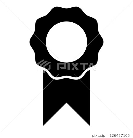 Medal with ribbon winner award prize certificate seal emblem stamp badge medallion rosette icon black color vector illustration image flat style 126457106