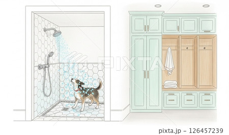 ペット用シャワー付き玄関収納スペース 126457239