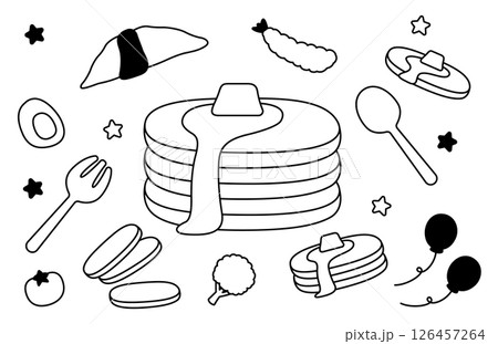 かわいいパンケーキやオムライスのイラスト素材 126457264