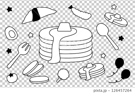 かわいいパンケーキやオムライスのイラスト素材 126457264