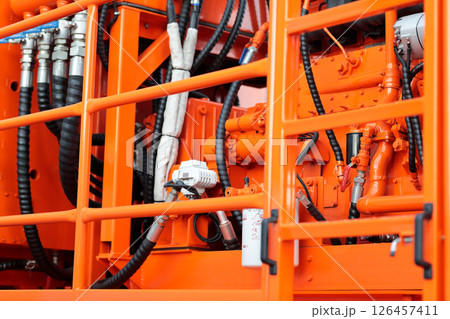 frac blender unit hydraulic equipment close up 126457411