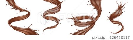 Dynamic Swirls of Flowing Chocolate on White Dynamic Swirls of Flowing Chocolate on White 126458117