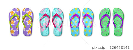 Colorful Flip Flops with Various Patterns 126458141