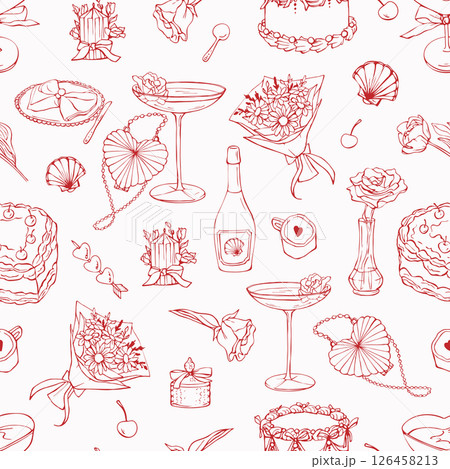 Seamless pattern wedding party drinks and cake Seamless pattern wedding party drinks and cake 126458213