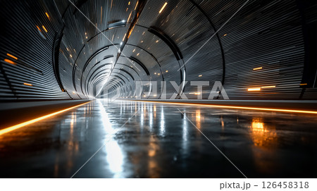 サイバーパンク風・無人トンネルの世界 126458318