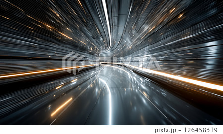 サイバーパンク風・無人トンネルの世界 126458319