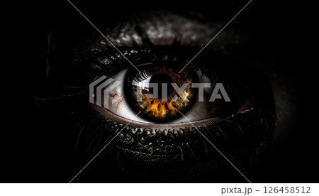 single golden eye on dark background concept. Generated Image single golden eye on dark background concept. Generated Image 126458512