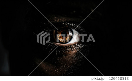 single golden eye on dark background concept. Generated Image 126458518