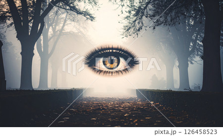 single golden eye on dark background concept. Generated Image 126458523