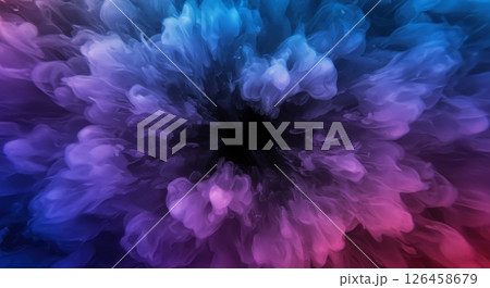 Abstract colorful smoke exploding in blue purple and pink forming a dynamic cloudy vortex 126458679